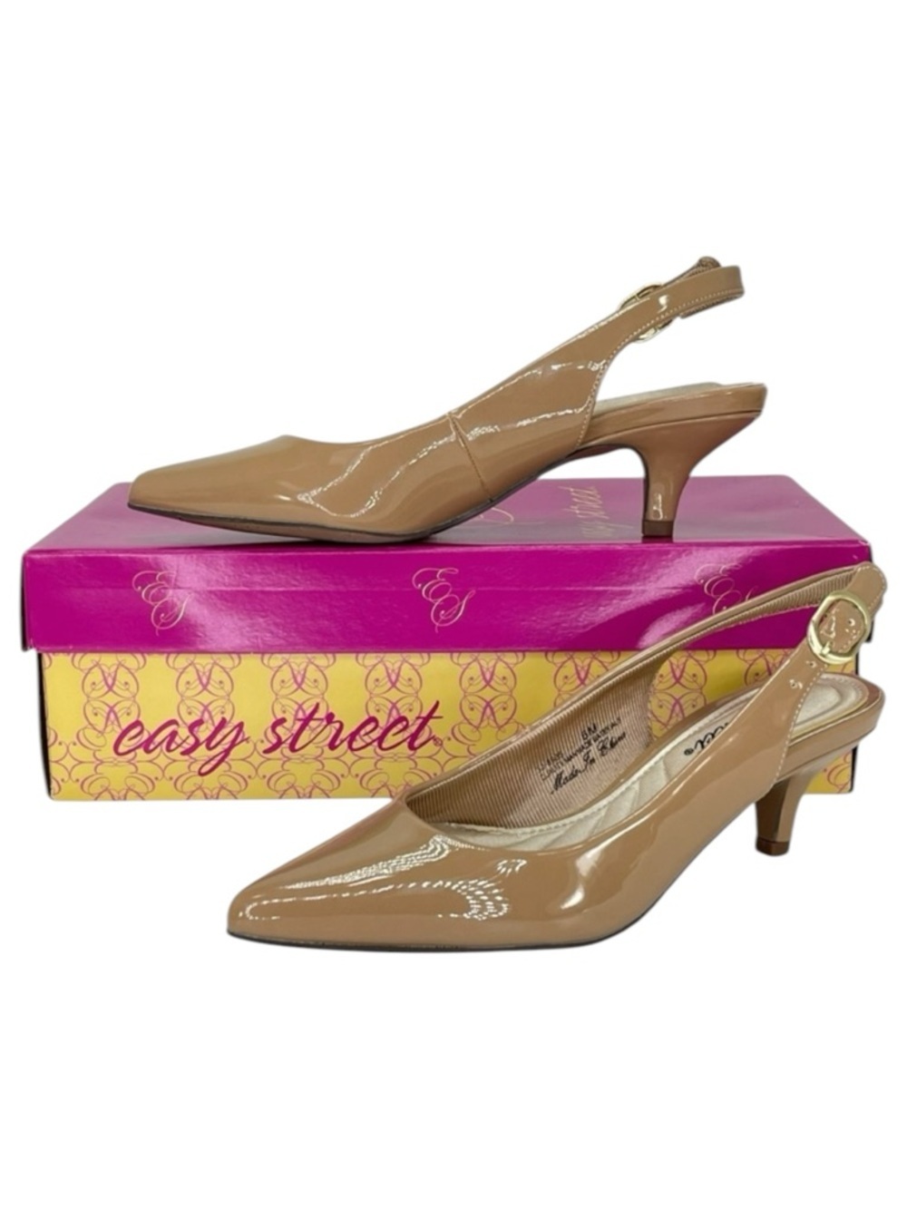 Easy Street Faye Nude Patent Leather Womens Slingback Kitten Heels Size 6M - Picture 1 of 14